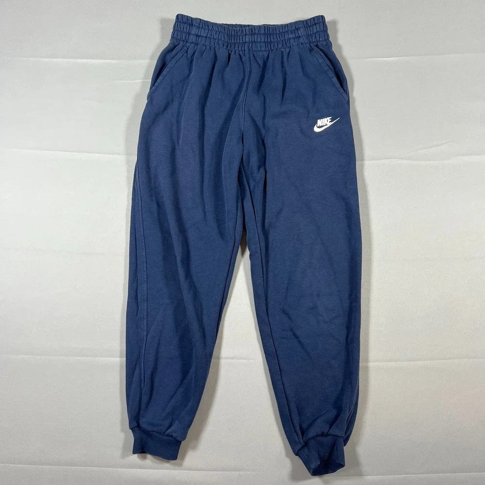 Nike Sportswear Club Fleece Jogger Pants Kids L Navy Cotton Lightweight Tapered